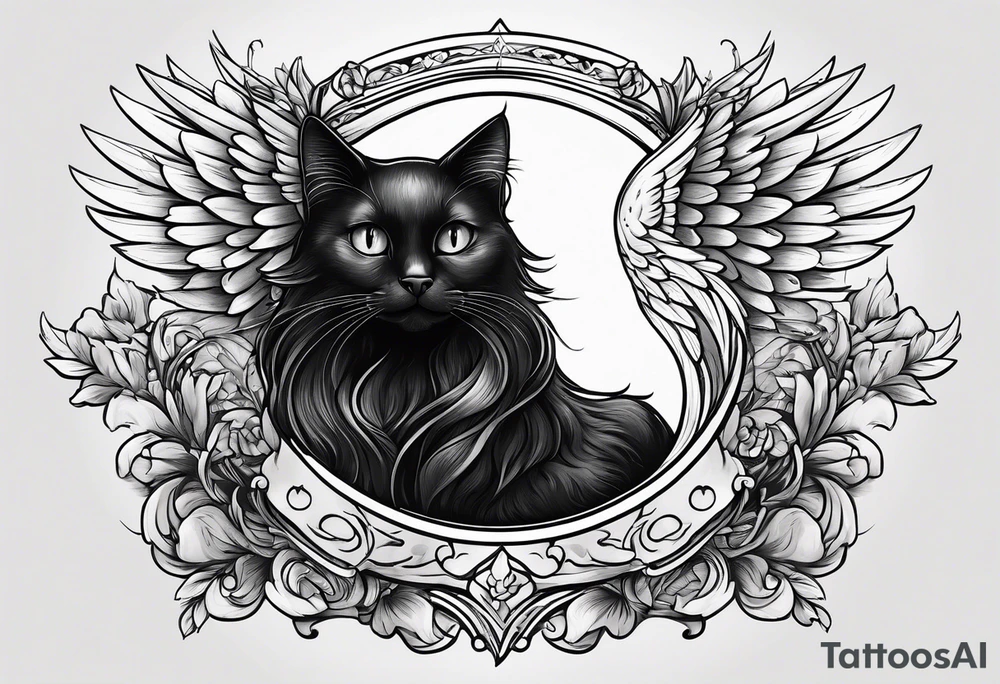 black cat with angel halo tattoo idea