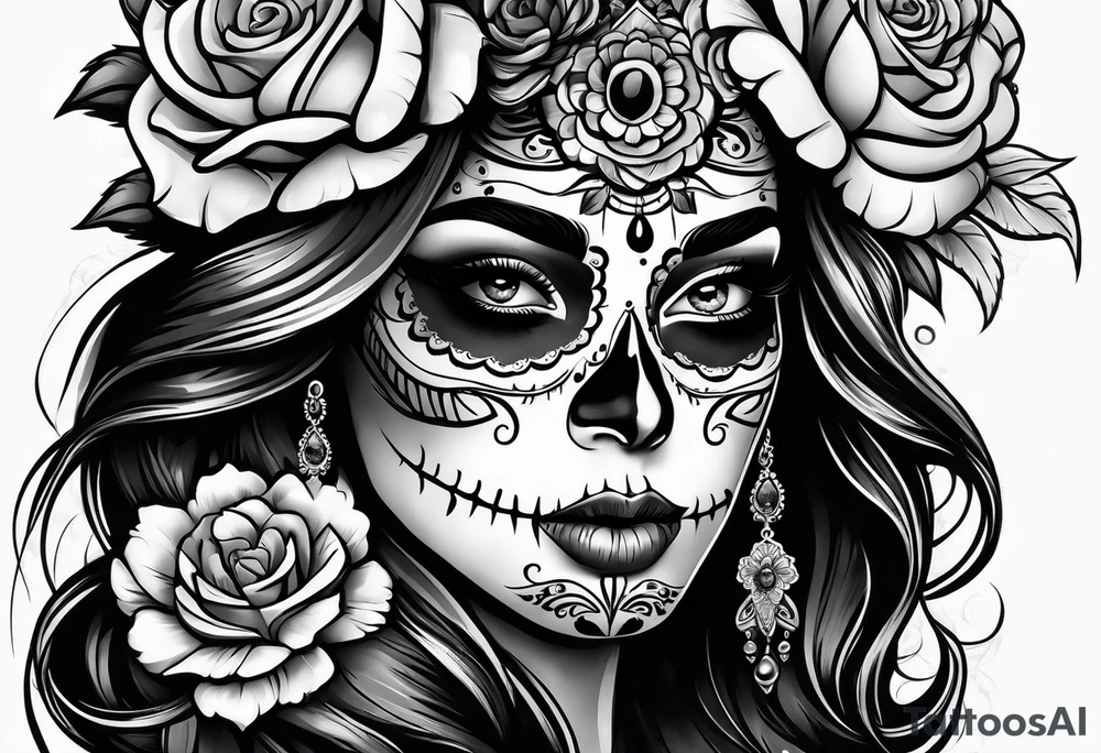 Dia de Los muertos colorful woman tattoo idea