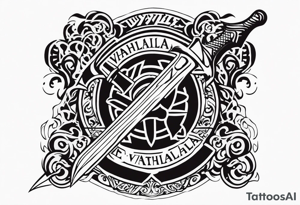 Valhalla 
 sword stairs axe tattoo idea