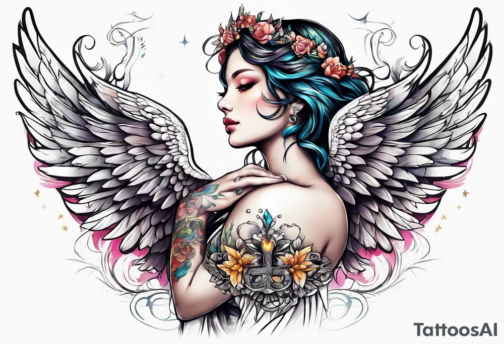 angel extending hands tattoo idea