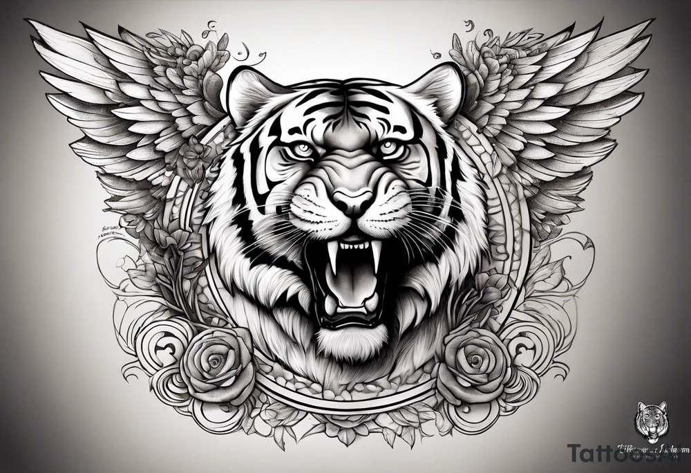 Tiger with wings for memorial piece including remembrance of dead father tattoo idea