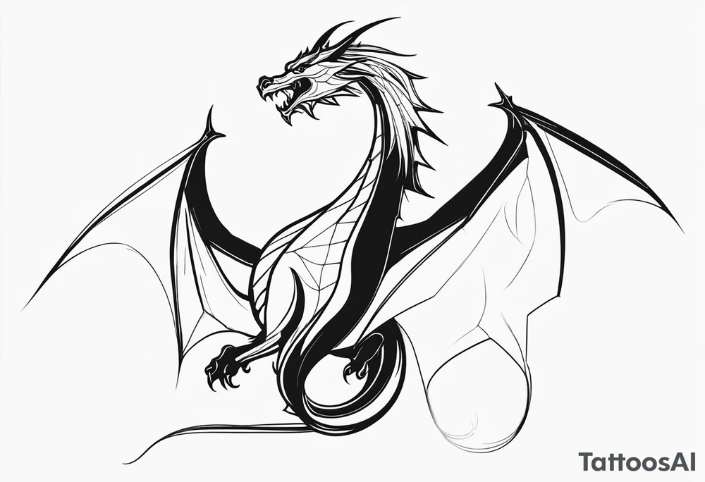 A giant dragon with thin lines on the background of the constellation elegant tattoo idea