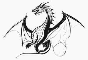 A giant dragon with thin lines on the background of the constellation elegant tattoo idea