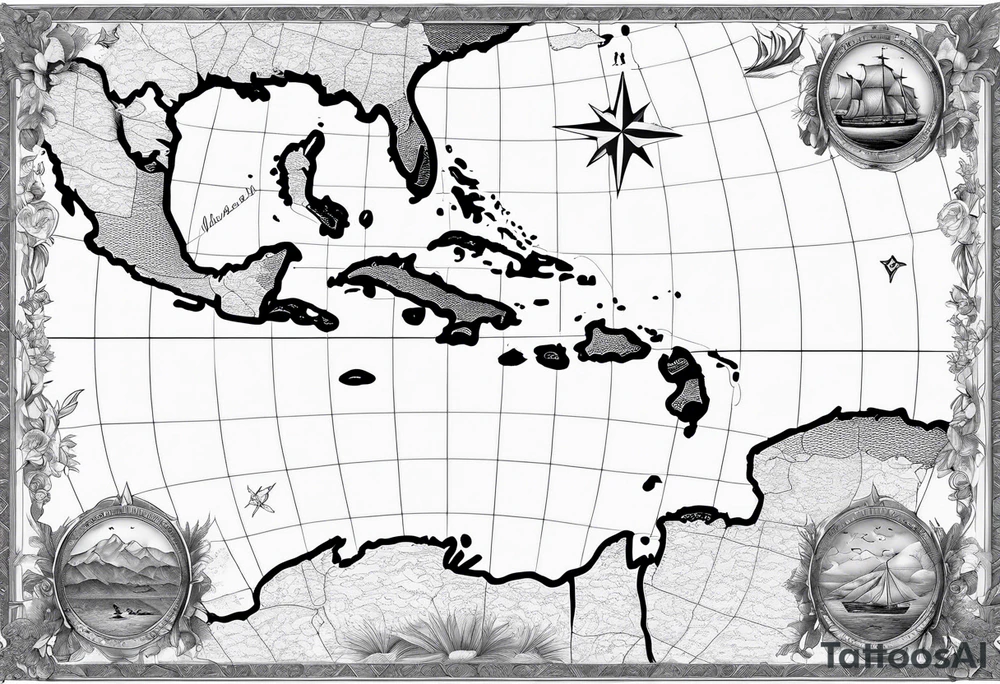 Outline map of the Eastern Caribbean islands tattoo idea