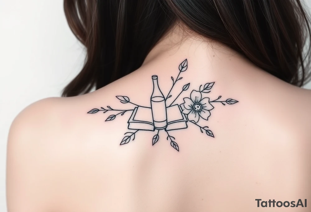 Flor de lótus, livros, vinhos, cafés, viagens e signo de gêmeos tudo junto tattoo idea