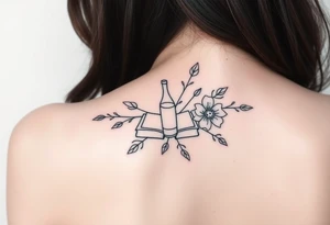 Flor de lótus, livros, vinhos, cafés, viagens e signo de gêmeos tudo junto tattoo idea