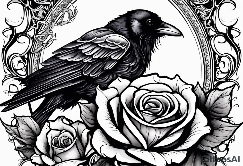 Raven holding  rose tattoo idea