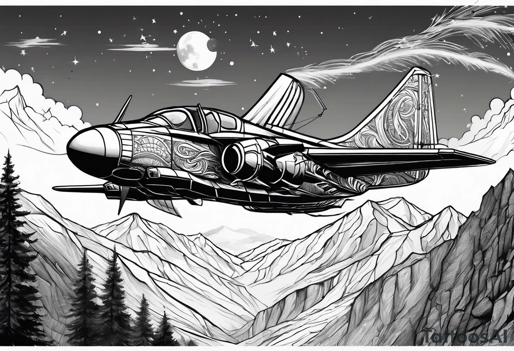 Space Viking flying over mountains tattoo idea