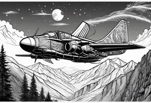 Space Viking flying over mountains tattoo idea