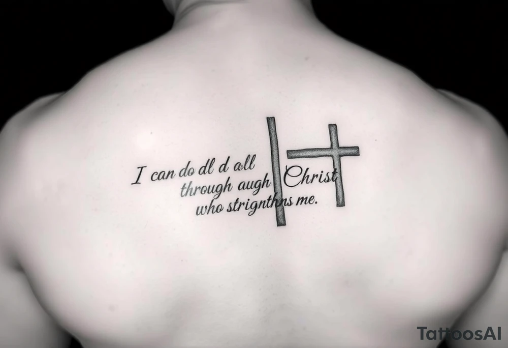 I can do all things through Christ who strengthens me scripture fading out of a cross sideways on forearm tattoo idea
