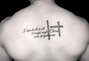 I can do all things through Christ who strengthens me scripture fading out of a cross sideways on forearm tattoo idea