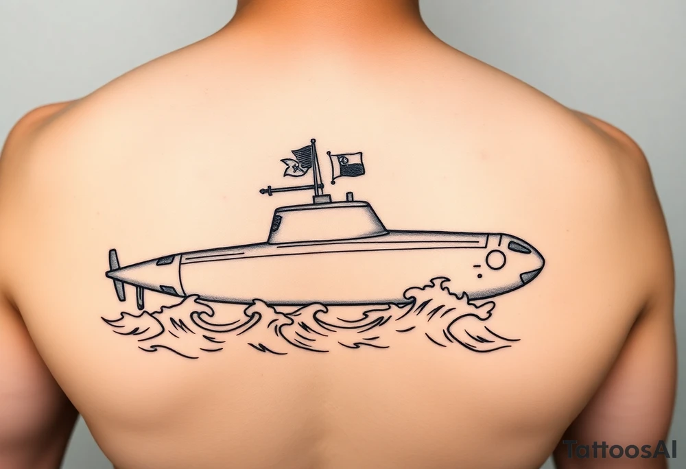 Submarine A classic sailboat navigating through waves, symbolizing your life’s journey.
	•	State Silhouettes: Waves forming the shapes of Texas, Connecticut, and Washington state, indicating the places you’ve called home.
	•	Navy Emblem: A subtle Navy insignia on the sail, honoring your spouse’s service.
	•	Cosmetology Symbols: Incorporate a comb and scissors subtly into the boat’s rigging or hull design. tattoo idea