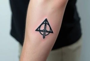 deathly hallows symbol from harry potter with a sword in the middle tattoo idea