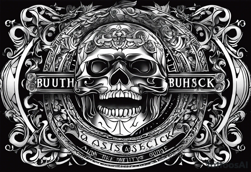 A scroll which is a roll of paper that says 
BUSHWICK….DARKSIDE…..AO……. tattoo idea