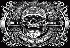 A scroll which is a roll of paper that says 
BUSHWICK….DARKSIDE…..AO……. tattoo idea