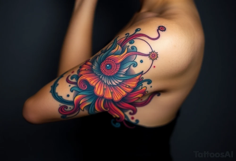 A tatuagem deve expressar força, liberdade e conexão com a multiplicidade da vida, incorporando elementos abstratos e fluidos, com linhas que sugiram movimento e transformação contínua. Evite clichês e busque um design original e significativo. tattoo idea
