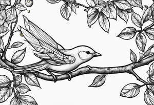 Fairy outline, asleep on the branch of a lemon tree. tattoo idea
