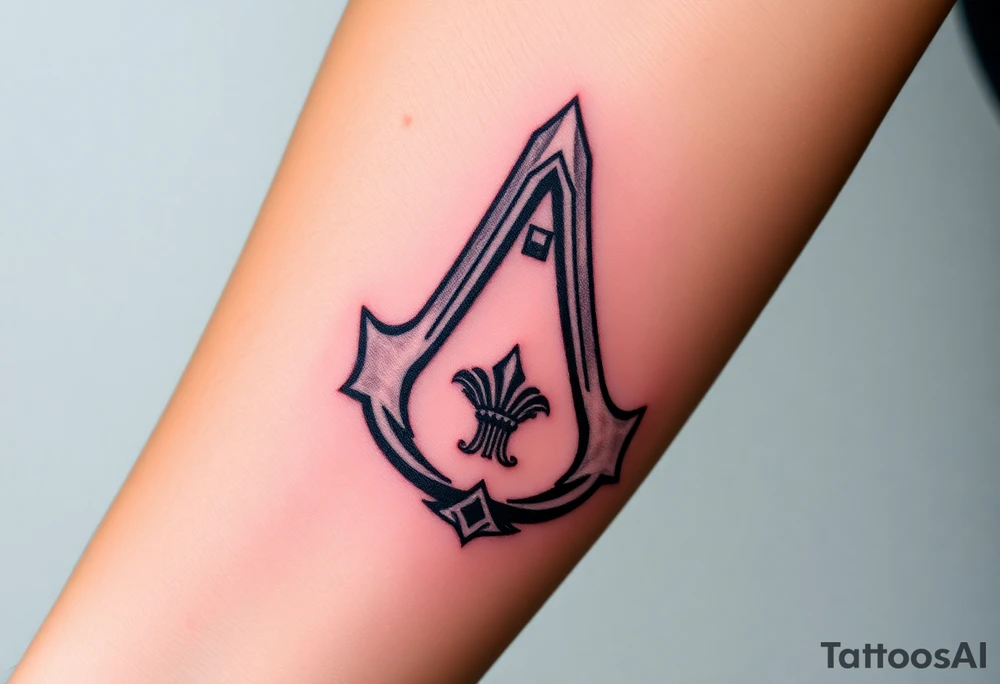 Assassins Creed emblem with Ezio hooded character tattoo idea
