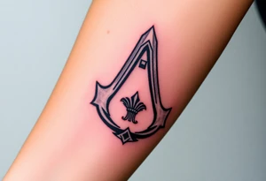 Assassins Creed emblem with Ezio hooded character tattoo idea