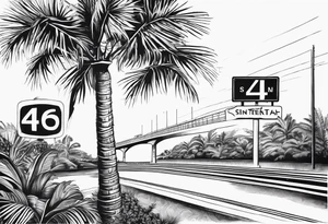 florida palm tree with interstate 4 sign and a tropical background tattoo idea