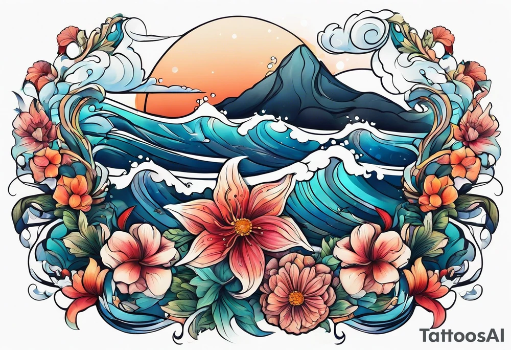 sea, flower tattoo idea