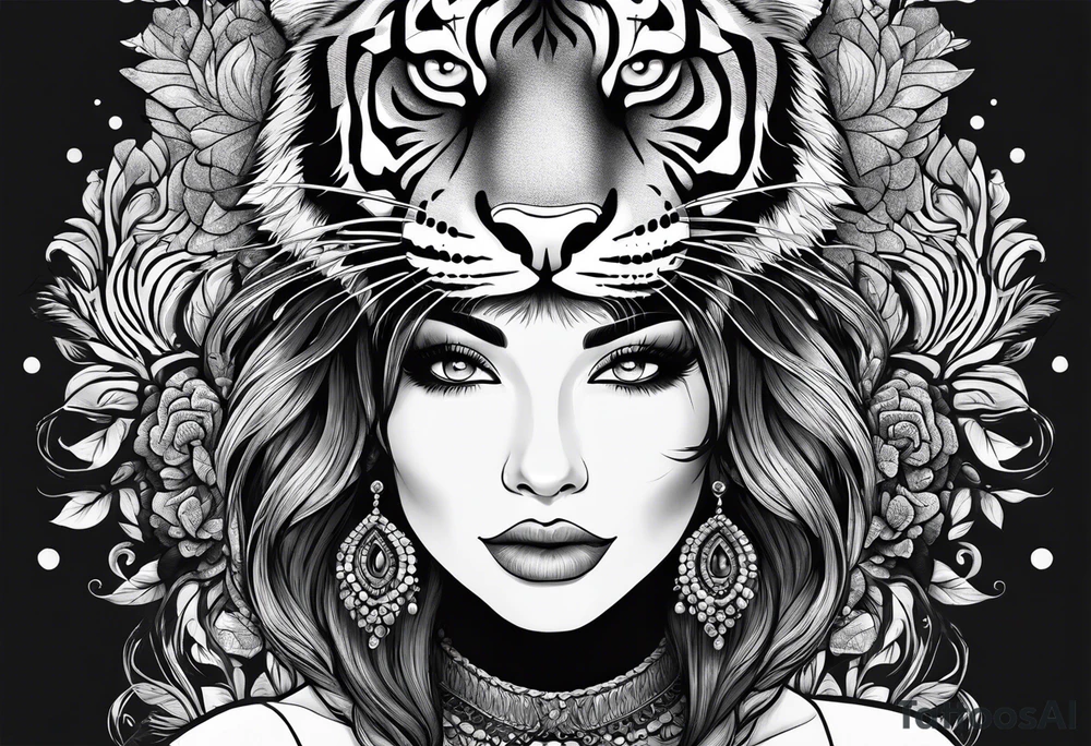 Tiger pelt on a woman's head tattoo idea