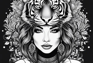 Tiger pelt on a woman's head tattoo idea