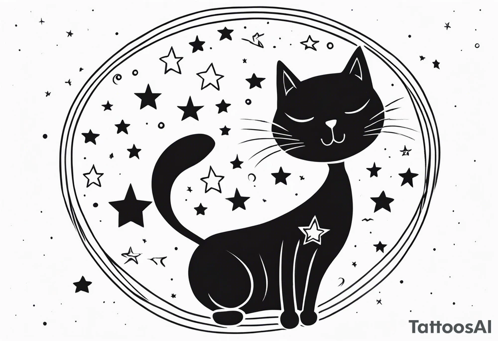 Lovely cat and stars tattoo idea