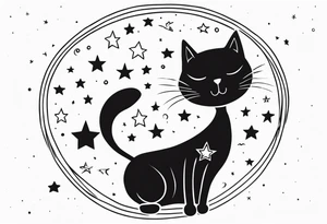 Lovely cat and stars tattoo idea