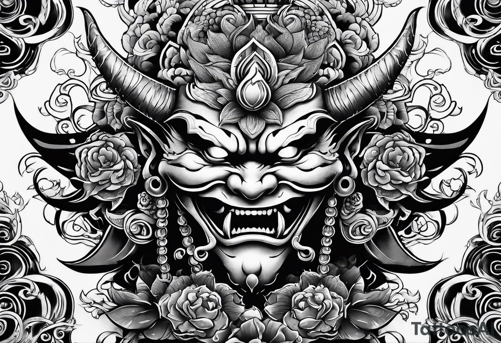 japanese demon face tattoo idea