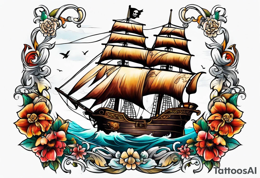 Ship pirate, flower tattoo idea