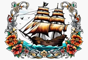 Ship pirate, flower tattoo idea