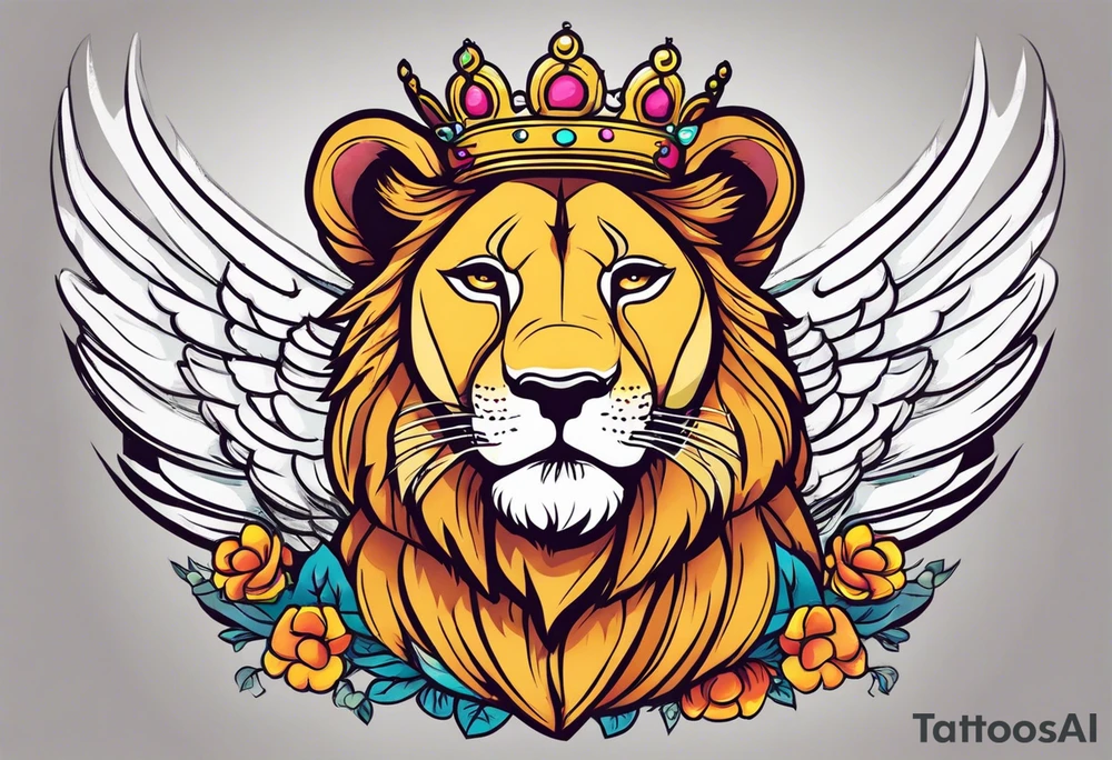 Lioness with wings crown tattoo idea