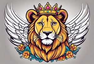 Lioness with wings crown tattoo idea