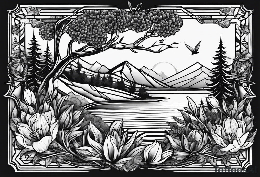 Konzept Tattoo, trees, tulips, waves mythology tattoo idea