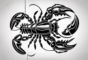 Shadow stencil of a lobster with claws tattoo idea