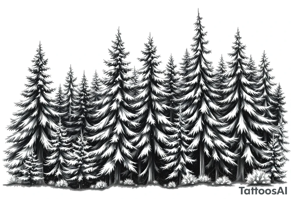 Coniferous forest the trees are black and gray tattoo idea Coniferous forest the trees are black and gray tattoo idea