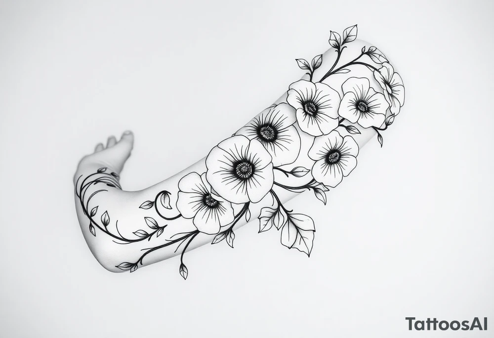 Art nouveau style flowering cosmic morning glory vine tattoo idea