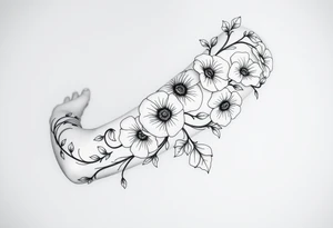Art nouveau style flowering cosmic morning glory vine tattoo idea