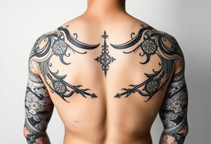Sicilian Forearm tribal sleeve with patterns and symbols tattoo idea