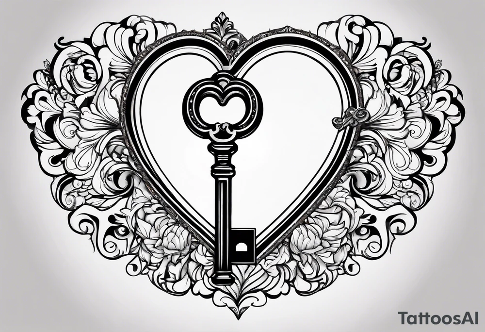 Heart shaped antique key tattoo idea