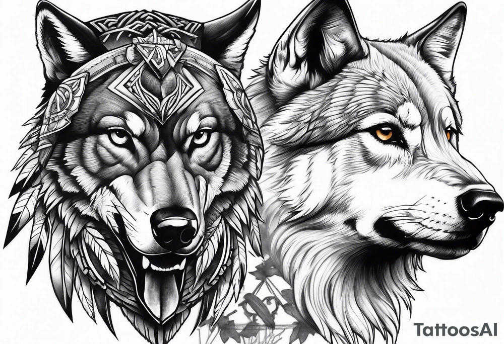 A Hawk and a Wolf tattoo idea