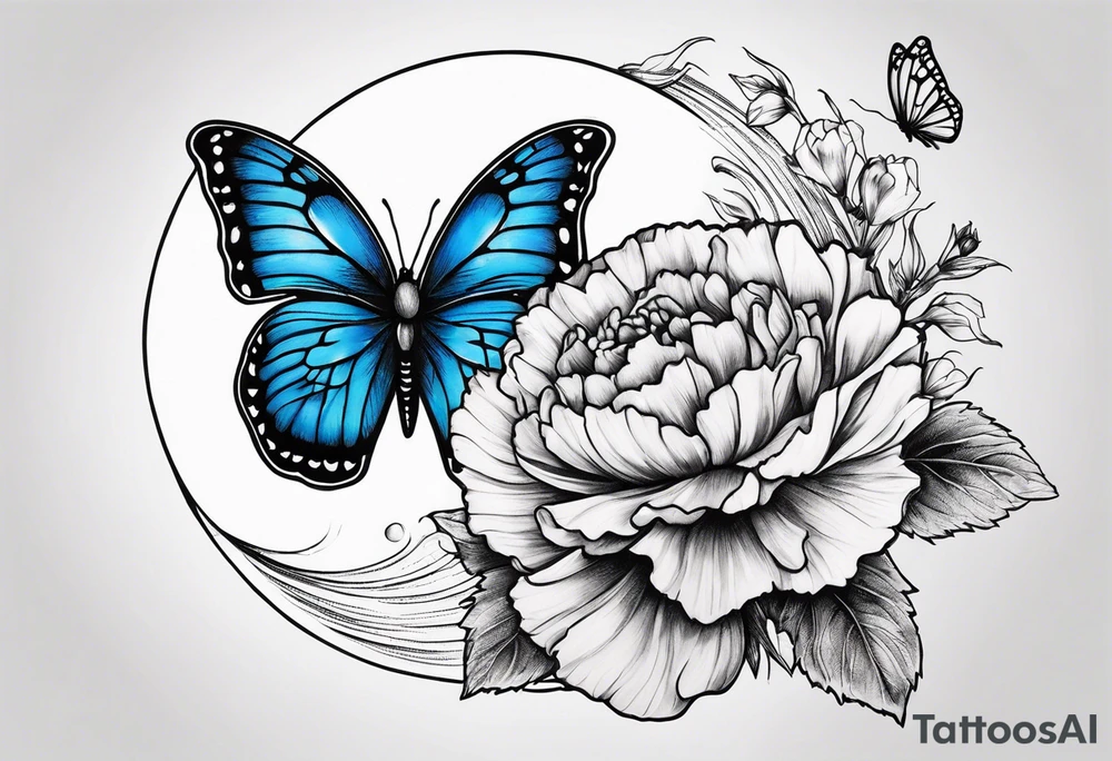 carnation blue butterfly moon tattoo idea
