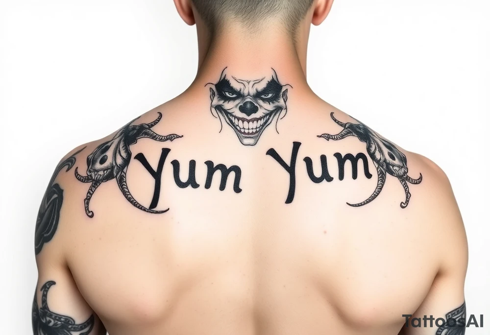 Yum yum bedlam from Insane clown posse
 Colorful full arm sleeve tattoo desgin women tattoo idea