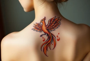 magnificent phoenix rising from golden flames with trailing embers tattoo idea