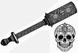 Medieval mace with skull tattoo idea