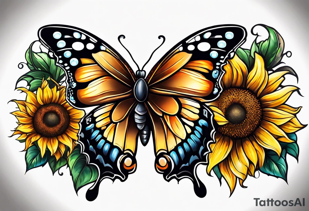 Sunflower and butterfly tattoo idea