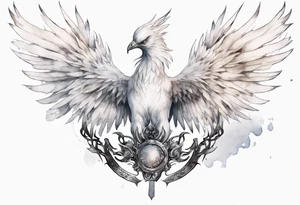 a white phoenix wearing an iron circlet tattoo idea