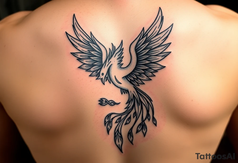 magnificent phoenix rising from golden flames with trailing embers tattoo idea