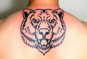 powerful majestic grizzly bear staring with the mouth closed and no teeth showing tattoo idea